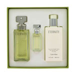 ETERNITY by Calvin Klein - Gift Set -- 3.4 oz Eau De Parfum Spray + 6.7 oz Body Lotion + .05 Eau De Parfum Spray for Women.